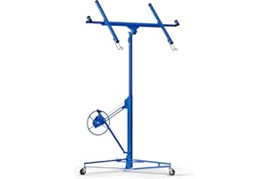 POUSEAYAR 16 FT Drywall Lift Panel Rolling Hoist Jack Lifter - Easy Assembly, One-Person Operation, 150 lbs Load Capacity - Ideal for DIY and Home Renovation - Adjustable Telescopic Arm, with Wheels - Blue