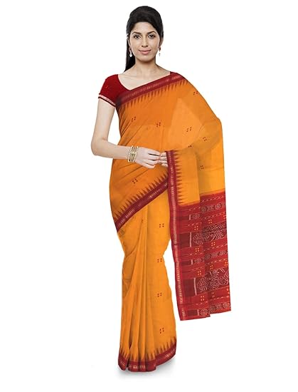 Odisha handloom Sambalpuri Handloom Womens Cotton Saree (Yellow & Red)