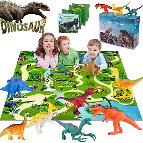 Dinosaur Figurines Toys w/ Large Activity Play Mat, Educational Realistic Dinosaur Toys Playset to Create a Dino World, Perfect Dinosaur Gifts for Boys & Girls 3,4,5,6,7,8 Years Old