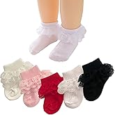 Adeimoo Newborn Baby Girls Socks Lace Ruffle Frilly Ankle Dress Sock for Infants Toddler