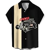 Men's Vintage Bowling Shirts 1950s Casual Short Sleeve Button Up Contrast Shirt Summer Color Block Cuban Shirts