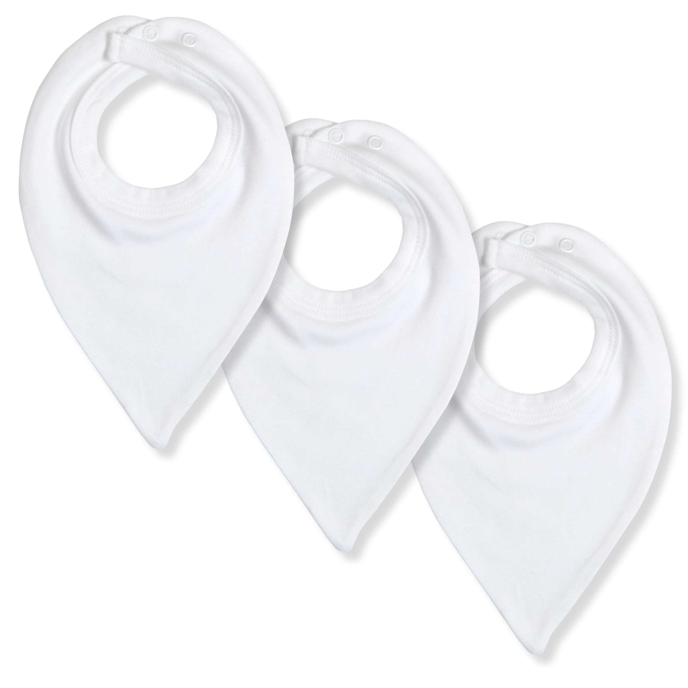 Baban Baby Bibs 3 Pack, Dribble Bibs For Baby Boys & Girls 0-6 Months, Newborn Teething Bib, Made In Britain, 100% Cotton Bandana Bib White