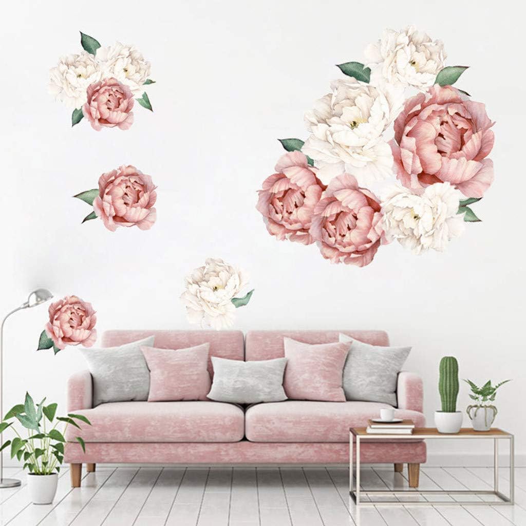 Wearefo Wall Stickers Window Sticker Reusable Peony Wall Paper for Living Room Removable Wallpaper Sofa Background Wall Decal Mural PVC Stick Peel and Sticker Wall Art Door Decal (A)