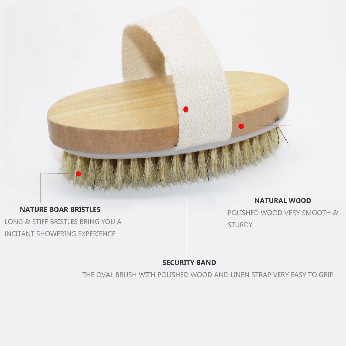 Dry Skin Body Brush - Natural Boar Bristles Improves Skin\'s Health Remove Dead Skin Toxins Cellulite Treatment Improves Lymphatic Functions Exfoliates Stimulates Blood Circulation