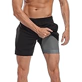LRD Mens Swim Trunks with Compression Liner 7 inch Inseam Quick Dry Swim Shorts