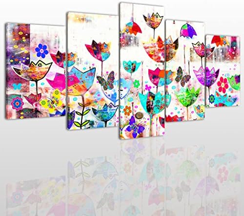 Abstract Flower Canvas Wall Art Painting Modern Design Picture For Home Office Decor - 5 Pieces Colorful Flowers Framed On Wooden Frame Image Pictures Photo Artwork Decoration Ready To Hang