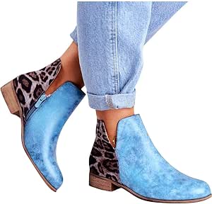 ZBYY Botines para mujer con puntera redonda, leopardo y tacón bajo, con  abertura gruesa, cremallera lateral, botines occidentales : Ropa, Zapatos y  Joyería - Amazon.com