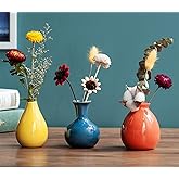 EWEIGEER Ceramic Colorful Flower Vases for Home Desk Bookshelf Decoration,Modern Farmhouses Tabletop Small Vase,Set of 3