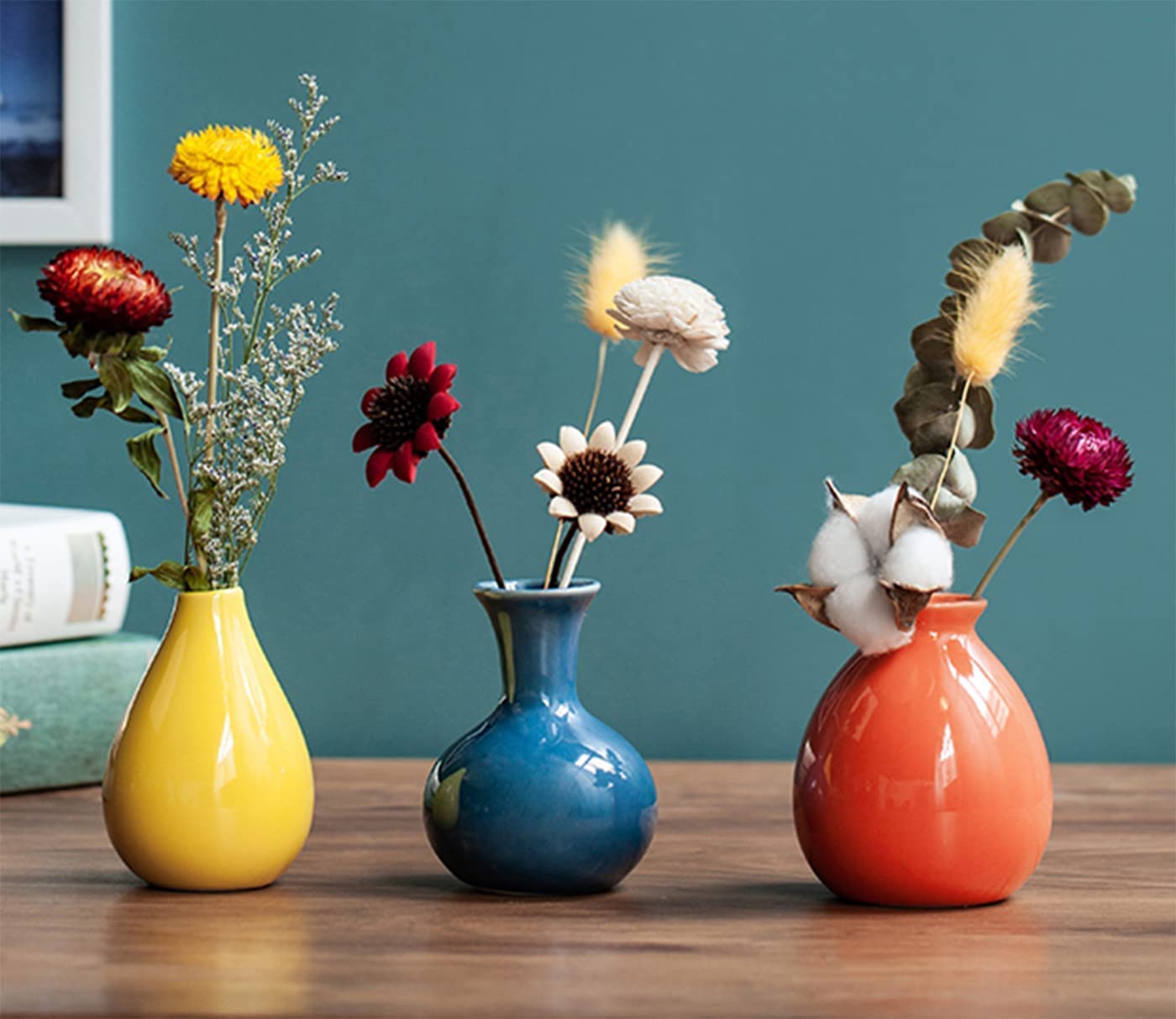 Photo 1 of EWEIGEER Ceramic Colorful Flower Vases for Home Desk Bookshelf Decoration,Modern Farmhouses Tabletop Small Vase,Set of 3