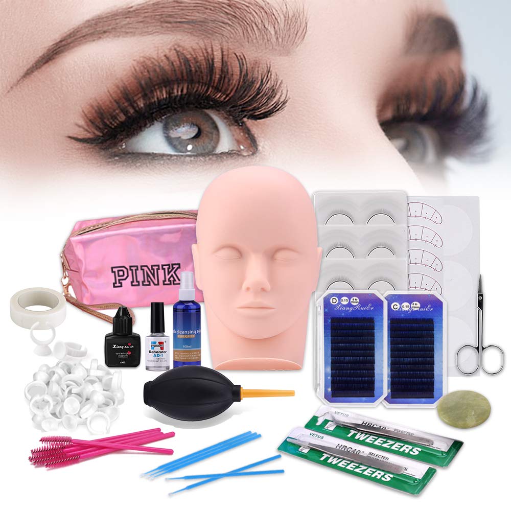 [Updated Version] 19pcs Eyelashes Extension Practice Exercise Set, TopDirect Professional Flat Mannequin Head False Eyelash Grafting Training Tool Kit for Makeup Practice Eye Lashes Graft