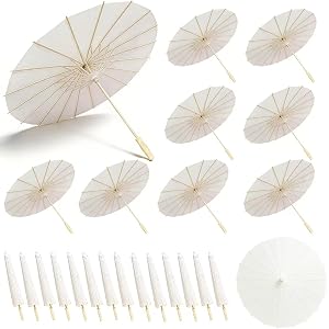IuGlas 24 Pack White Paper Umbrellas 23.6 Inch Paper Decorative Chinese Japanese Parasol Umbrella DIY Oiled Painting Umbrella