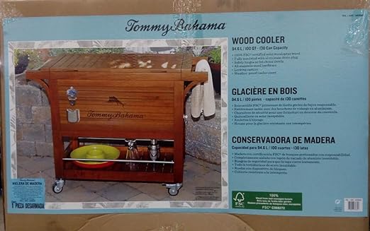 tommy bahama 100 quart wood rolling cooler