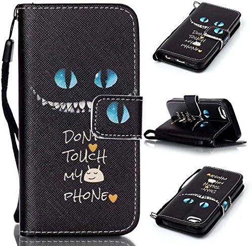iPhone SE Case,iPhone 5S Case, iPhone 5 Case, Kmety Don't touch My Phone Funny Saying [ Wristlet ][ Kickstand ] PU Leather Wallet [Credit Card/Cash Slots] Flip Cover, Black for iPhone SE/5/5S