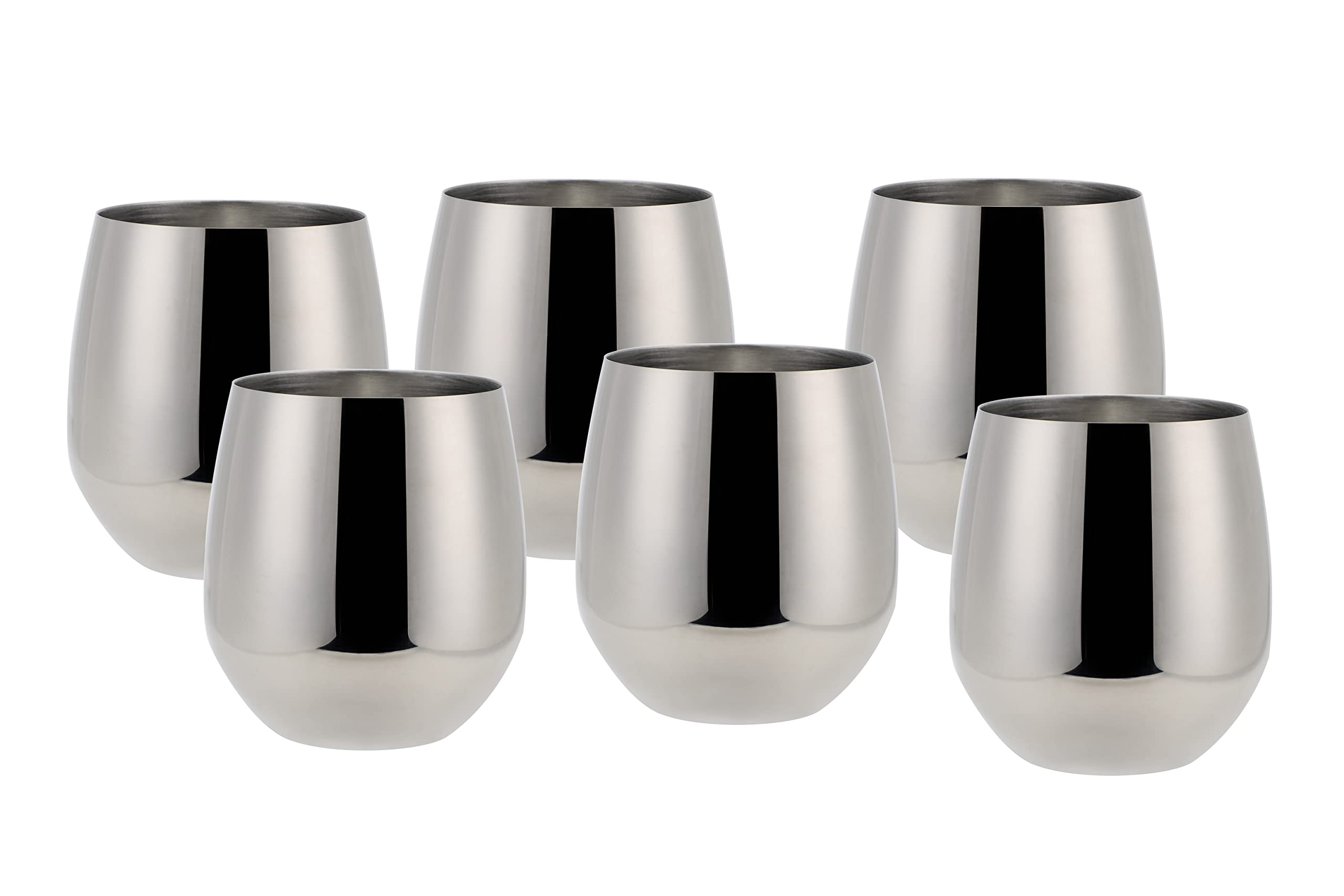 ECHTWERK Wine Glasses, Set of 6 Red Wine Glasses, Stainless Steel Drinking Cups, Unbreakable Drinking Glasses, Shatterproof Glasses, Silver Edition, 500 ml