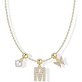 HMGADN Gold Initial Necklaces for Women, Adjustable Gold Charm Necklace - 14K Gold Plated Dainty Necklace with Cubic Zirconia Jewelry Gifts