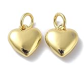 KitBeads 20pcs 18k Real Gold Plated Heart Charms 3D Valentine Heart Shape Charms Mini Brass Love Heart Pendants for Jewelry Making