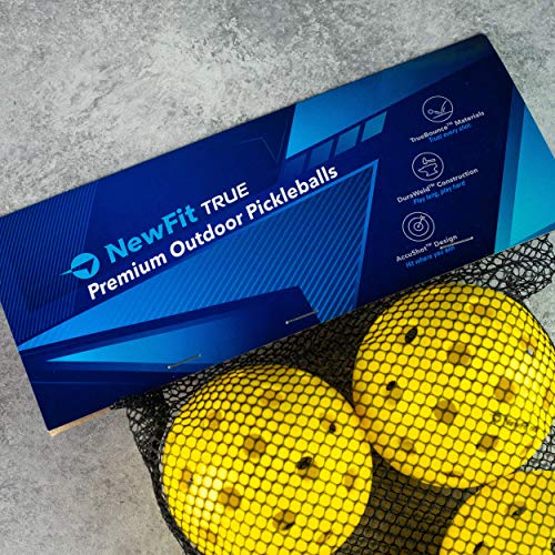 NewFit True Pickleball Balls | Premium Outdoor Pickleballs l Durable and Quiet Yellow Colored Outside Pickleballs | Pickleball Ball Bag Included (Yellow 6-Pack)