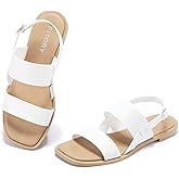 FITORY Women's Flat Sandals Fashionable Square Open Toe Adjustable Buckle Slippers Summer Size 6-11