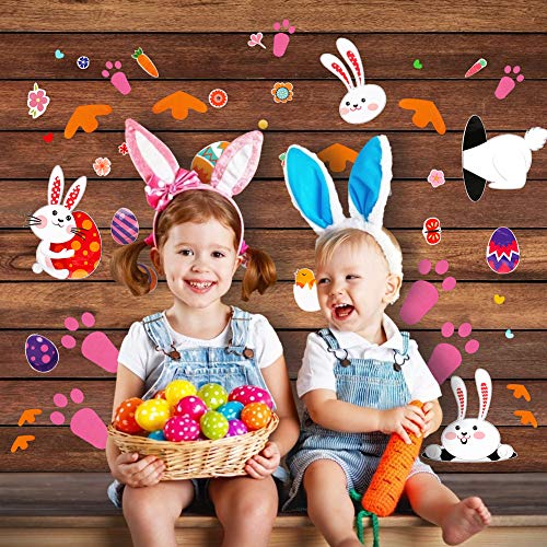 MCpinky Easter Bunny Footprints , 75PCS Easter Stickers for Kids Rabbit Paw Print Floor Decal Stickers for Easter Party Decor Easter Hunt Party