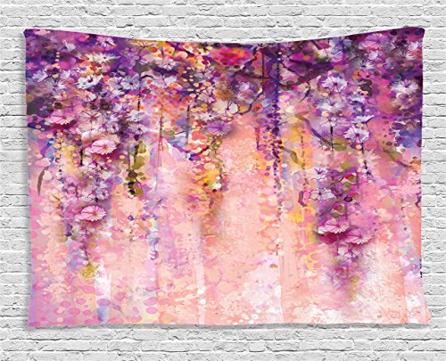 Watercolor Flower Decor , Wisteria Tree - Spring Wall Tapestry