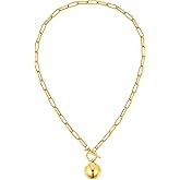 Chunky Gold Necklace for Women - 18K Gold Plated Statement Chunky Heart Pearl Pendant Necklace, Non Tarnish Stainless Steel Statement Charm Cuban Chain Necklaces, Trendy Jewelry Christmas Birthday Gift for Her