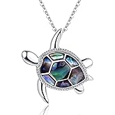 PRAYMOS Sea Turtle Necklace for Women 925 Sterling Silver Abalone Shell Turtle Jewelry Birthday Stocking Stuffers for Her