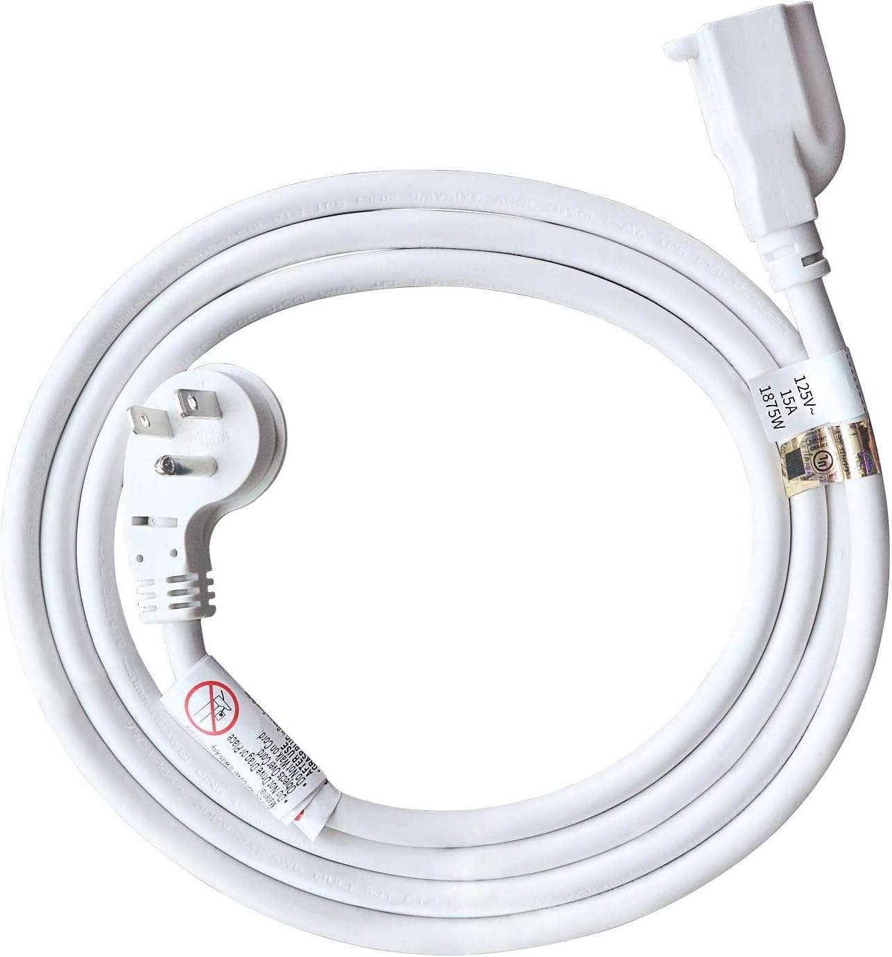 FIRMERST 6 Feet 1875W 15A Flat Plug Low Profile Extension Cord 14 AWG White, UL Listed - - 