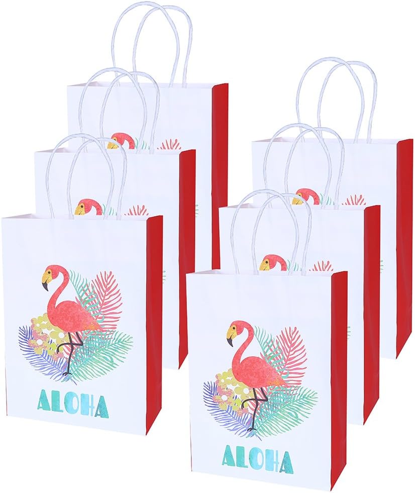 LOKIPA 12 Pack Flamingo Gift Paper Bags Flamingo Treat Candy Goody