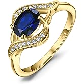 JewelryPalace 1ct Oval Created Blue Sapphire Rings for Women, 14K White Yellow Rose Gold Plated 925 Sterling Silver Ring for Girl, Fashion Gemstone Jewelry Sets Promise Rings