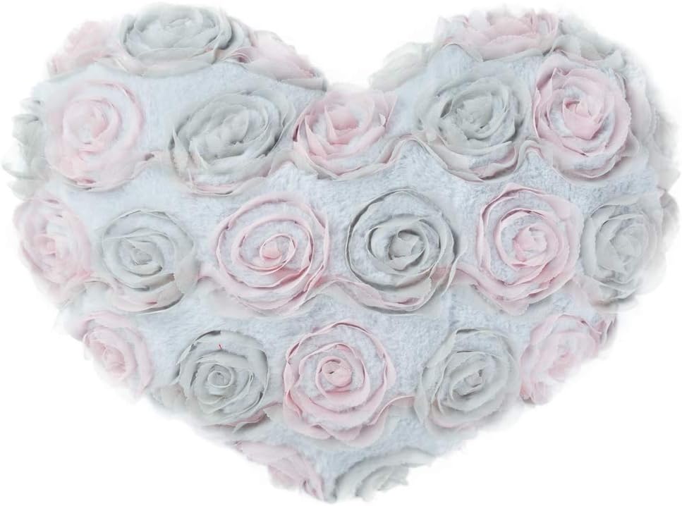 OiseauVoler Decorative Floral Throw Pillow 3D Rose Heart Shaped Cushion Faux Fur Accent for Home Bed Sofa Couch Home Office Car Decor Blue