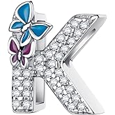Complete A~Z Alphabet Charm Letter Beads, Solid 925 Sterling Silver with Cubic Stones Flower Butterfly fits European Bracelets Necklace Women Jewelry Gift Options