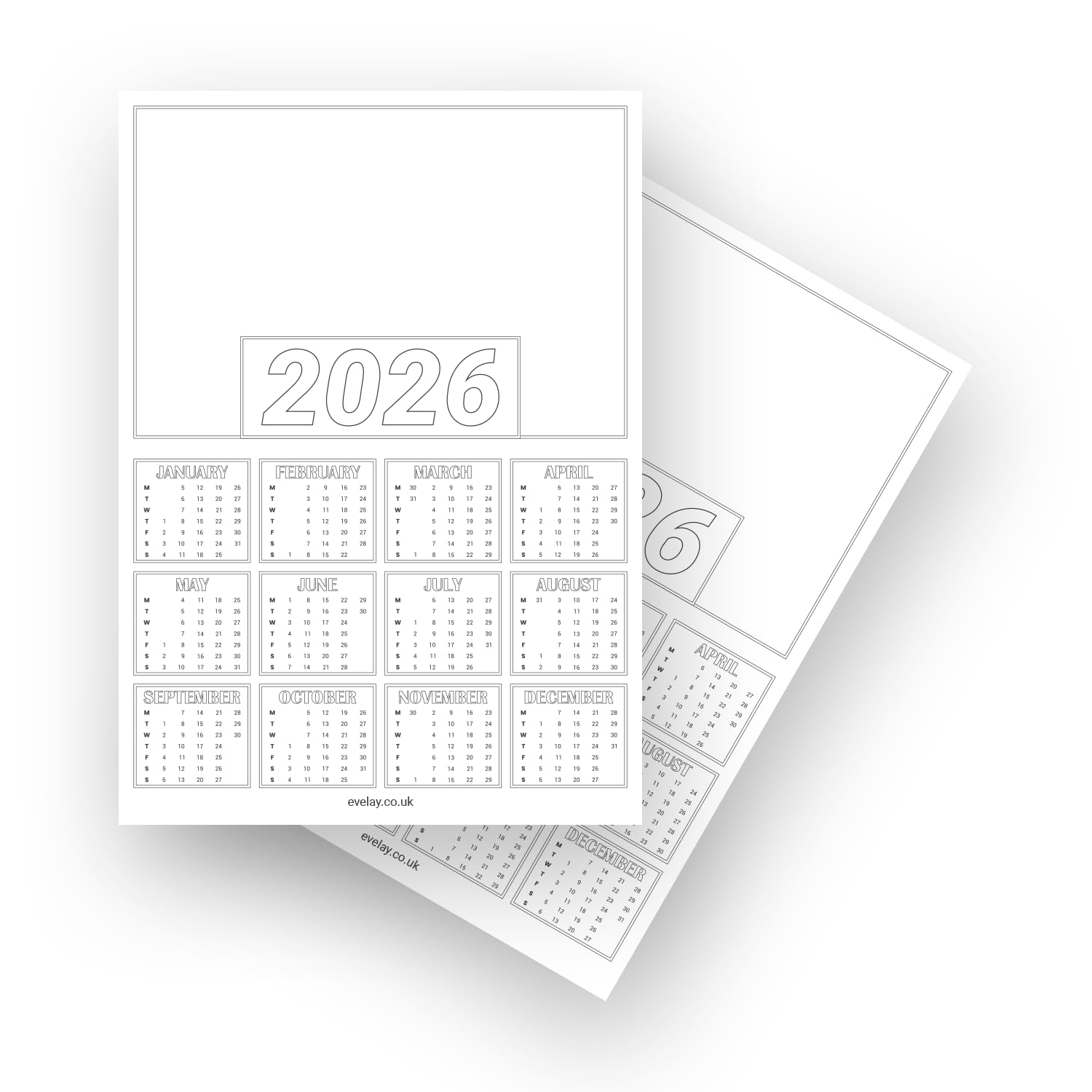 evelay Pack of 40 Blank 2026 Calendar A4 Year to View White DIY Planner Sheets for Personalised Photo Crafts Home School Office Organiser