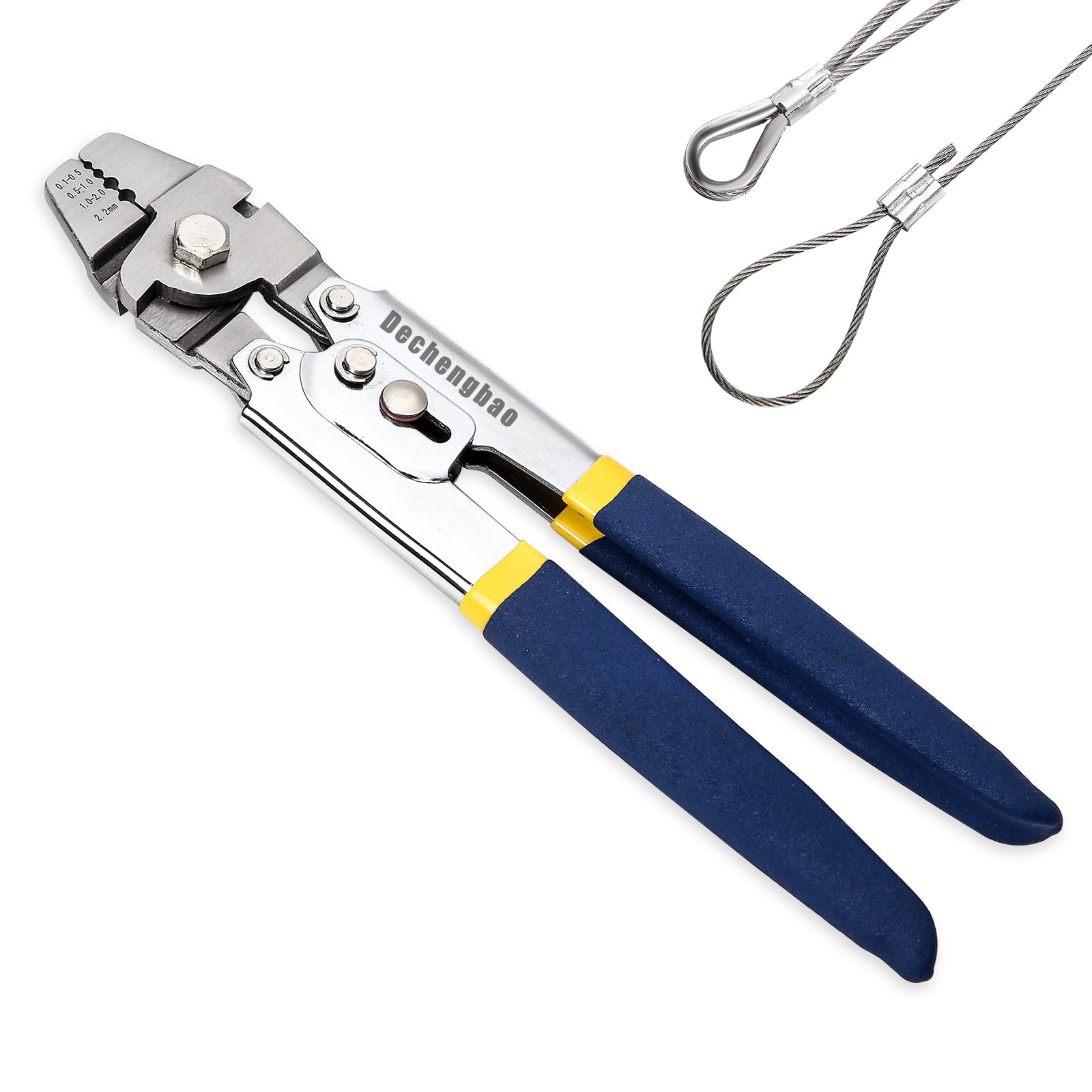 Dechengbao Wire Rope Crimping Swaging Tool, Cable Crimps up to 2.2mm, Stainless Steel Wire Rope Crimping Tool,Wire Crimping Tool, for Aluminum Oval Sleeves, Crimp Ferrules, Crimping Loop Sleeve