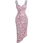 Floerns Women's Floral Asymmetrical Dress Slit Elegant Cocktail Cami Midi Dresses
