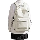 SEAFEW Small Backpack for School Girls Kids Women, Waterproof Bookbag Cute High School Backpack for Men Teen Boys, Lightweight College Back Pack Mochilas Escolares para Casual Daypack Rucksack White
