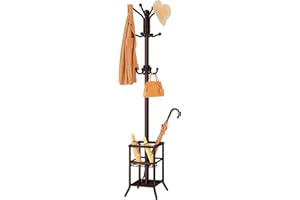FAVOOSTY Coat Rack Standing,Clothes Rack Stand with Umbrella Holder,Metal Coat Tree with 12 Hooks,Tree Clothes Hat Hanger Sta