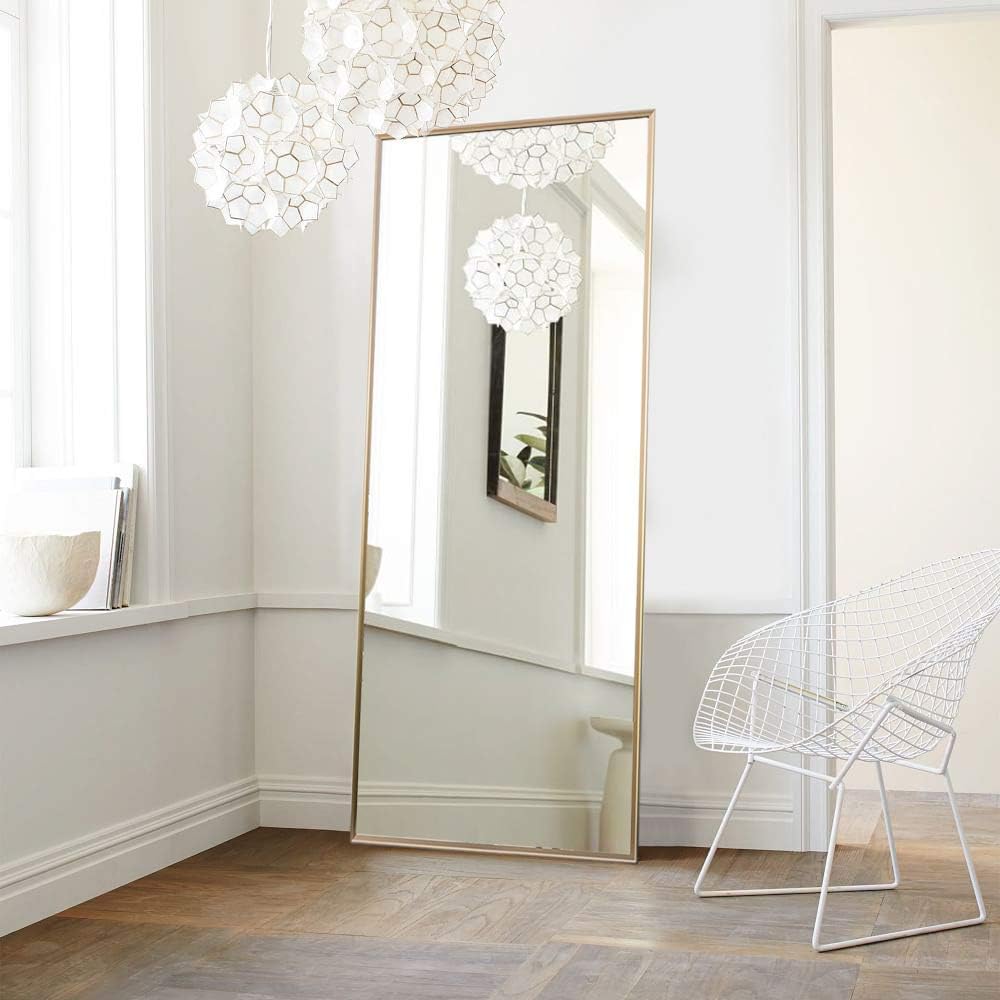 JORDA Full Length Mirror Floor Standing/Wall Mounting Mirror for Living Room and Dressing Room (65โx22โ. Gold Framed)