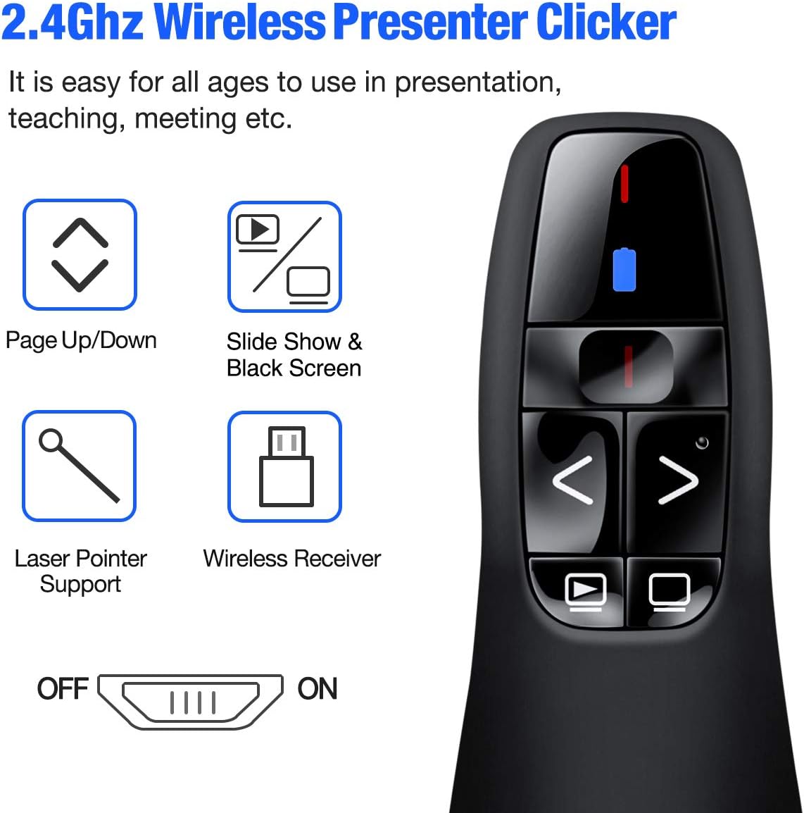 Wireless Presenter Remote, ESYWEN RF 2.4GHz USB Presentation Remote Control PowerPoint Presentation Clicker for Keynote/PPT/Mac/PC… : Home Audio & Theater