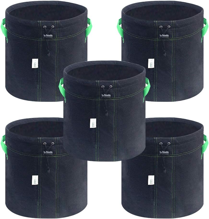 CASOLLY 5 Pack 7 Gallon Aeration Fabric Grow Bags with Sturdy Handle,Shrink String for Better Protection of Plant
