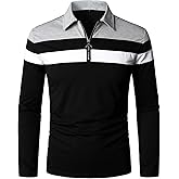 YTD Men's Long Sleeve Polo Shirts Quarter-Zip Casual Slim Fit Lapel Neck Basic Designed Cotton Shirts