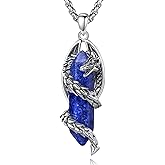 Vito Dragon Necklace for Women Men, Hexagonal Prism Obsidian/Rose Quartz/Lapis Lazuli/Amethyst/Turquoise Healing Crystal Energy Amulet Protection Jewelry Gift, 20"+2"