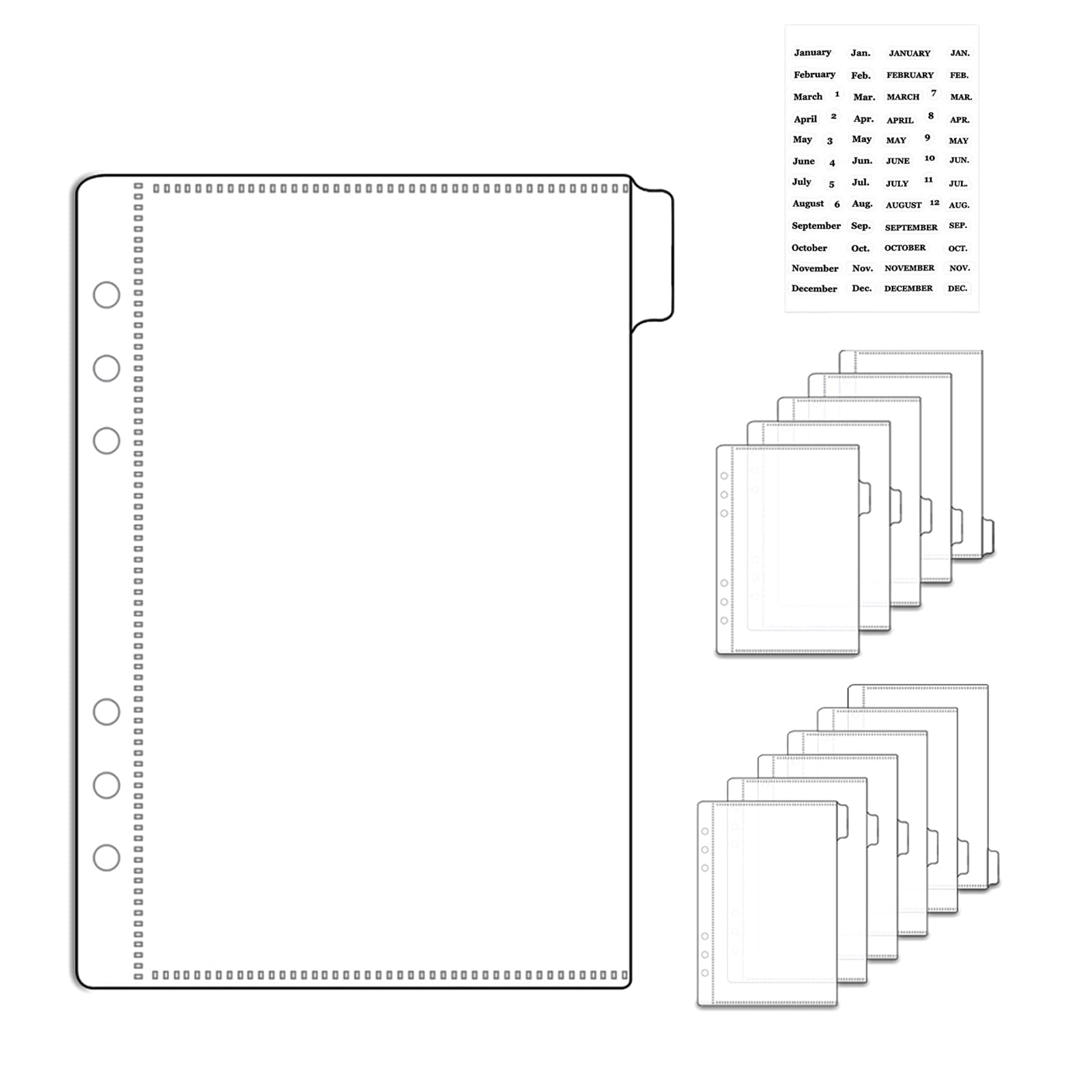 NatSumeBasics 12 A5 Binder Dividers with Pockets and Tabs Clear Cash Envelopes Zipless Binder Wallet Pouch and Sticker for 6 Ring Budgeting Accessories (A5)