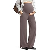 G4Free ShiftReady Maternity Work Pants with Pockets Over The Belly Pregnancy Wide Leg Dress Trousers