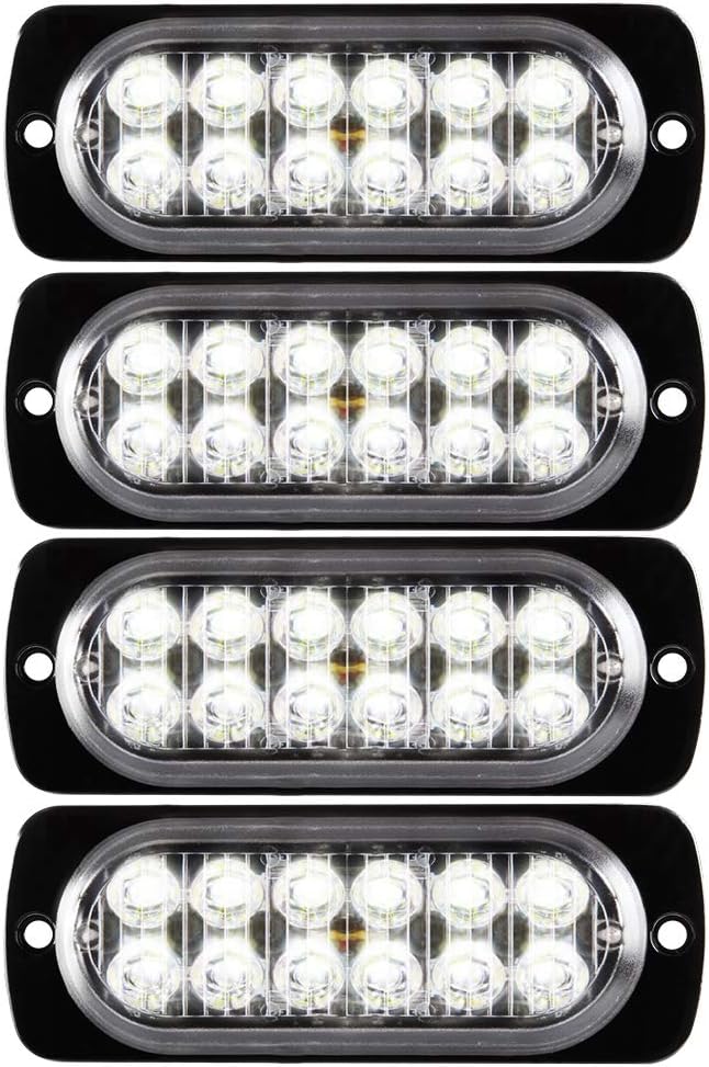Sidaqi 4PCS Sync Feature 12LED Car Truck Emergency Hazard Beacon Warning Lights Flash Strobe Caution Light Bar Surface Mount 12-24V (White)