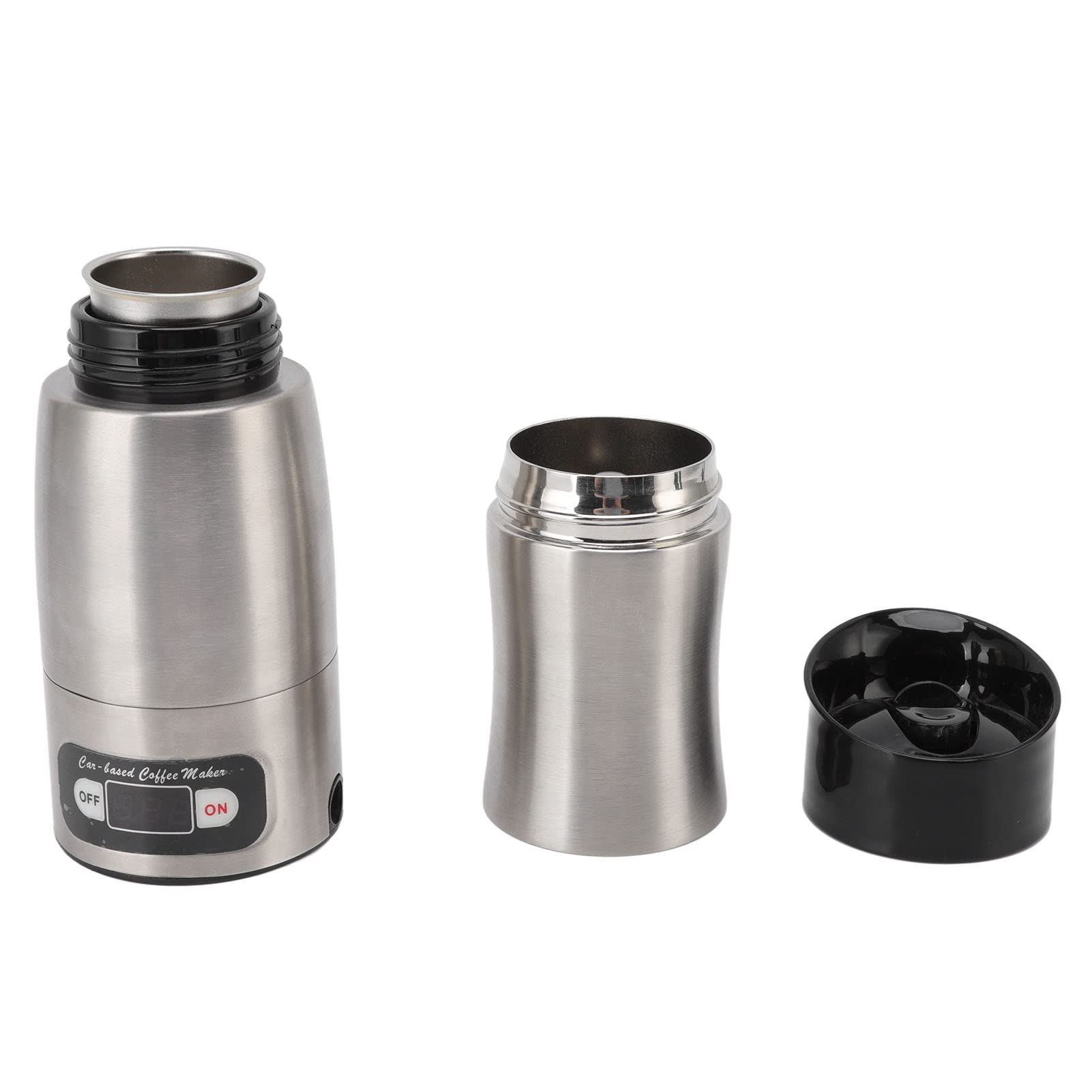 Luqeeg Cafetera portátil, máquina de café espresso eléctrica, mini cafetera eléctrica para coche, cafetera espresso eléctrica para cápsulas con encendedor de cigarrillos de 12 V 24 V, taza de viaje de acero inoxidable