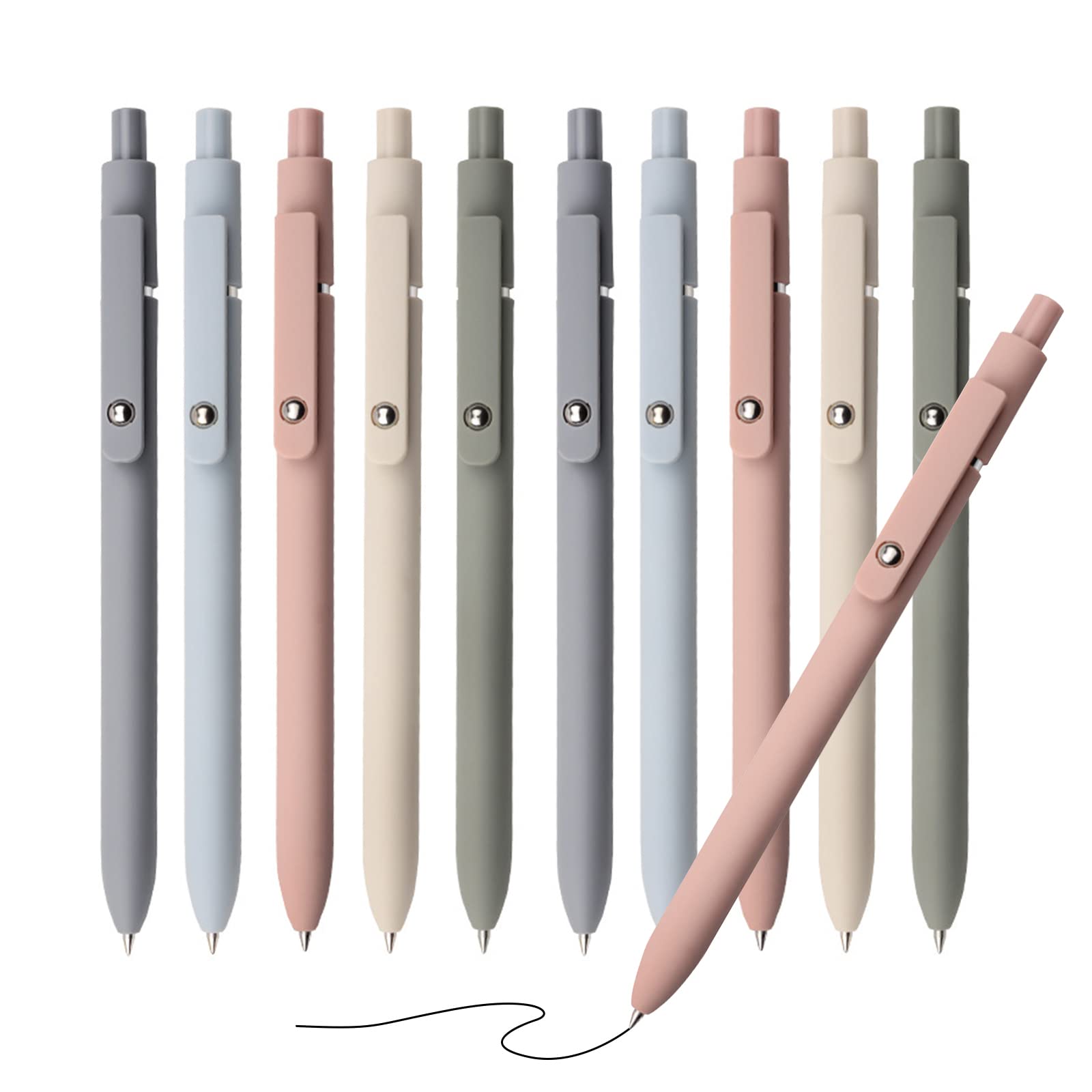 CIOUYAOS 10PCS Aesthetic Gel Pens, 0.5mm Retractable Handwriting, Cute Quick Dry Rolling Ball for Writing, Home School Office Supplies (Macaroon)