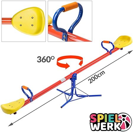 Gartenwippe für Kinder | 200x67x70cm | bis 70kg | 360° Rotation | Aufprallfänger | gepolsterte Griffe | Schaukelwippe Karusse
