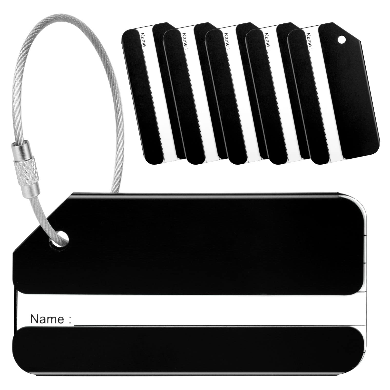 Yizhet Luggage Tags 6 Pcs Luggage Labels for Suitcases, Aluminium Alloy Suitcase Tags for Travel with Steel Loop,Travel Tags for Luggage Baggage Identity ID Labels (Black)