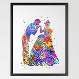 Dignovel Studios 11X14 Cinderella Dancing with Prince Inspired Watercolor Art Print Wall Art Home Decor N386
