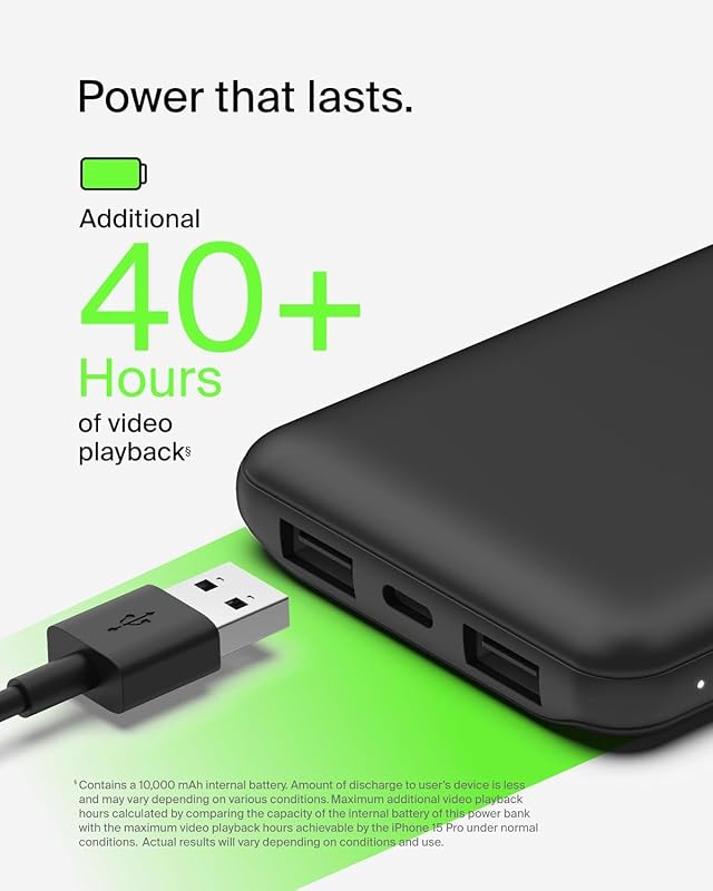 BoostCharge 10000mAh Power Bank mit USB C und USB A Ports – Schwarz